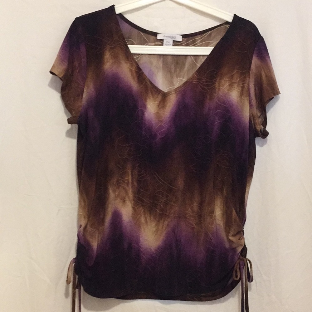 Dress Barn petite XL side tie purple, gold top
